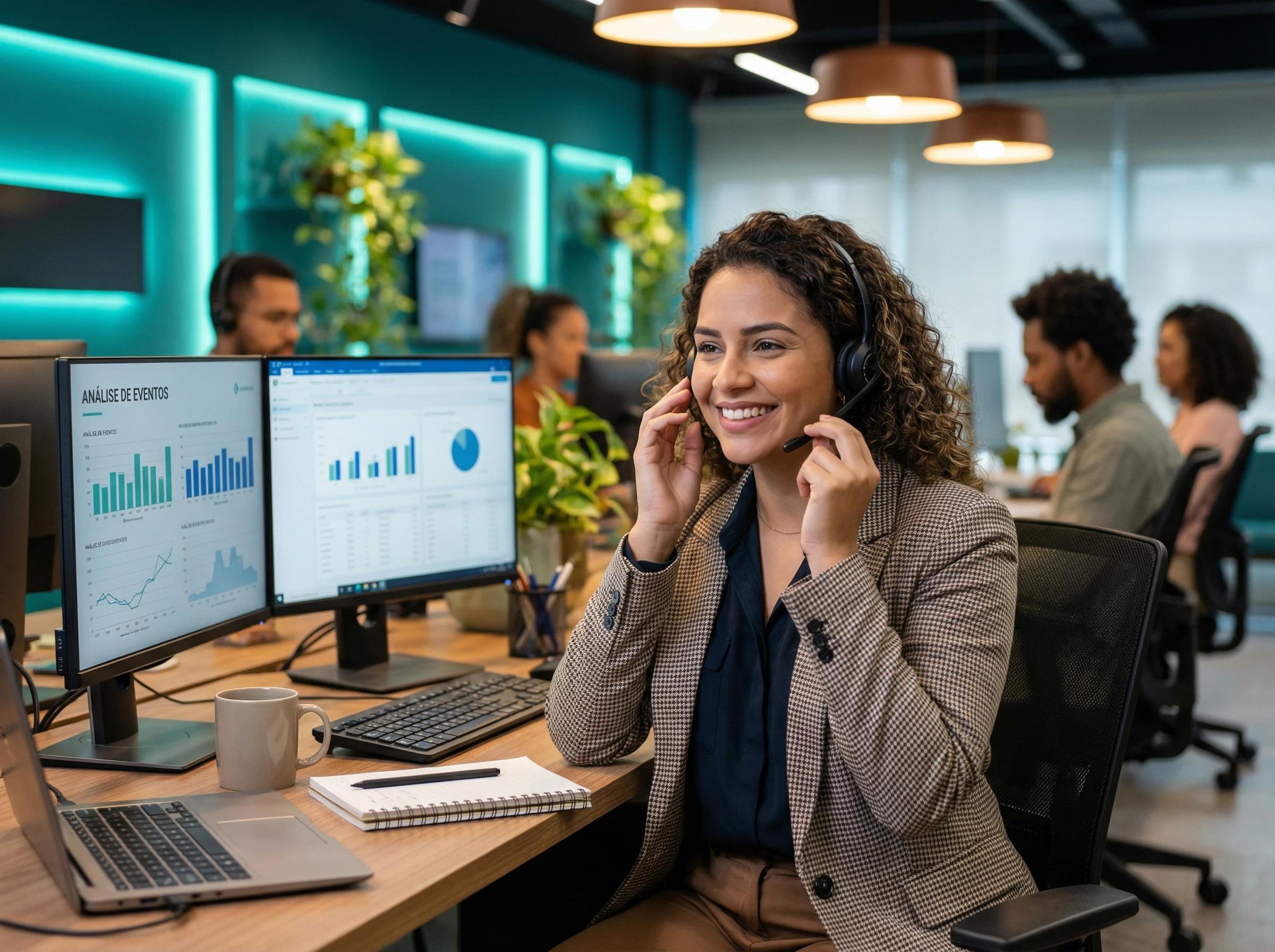 Especialista de atendimento FacilPass sorrindo e pronta para ajudar seu evento