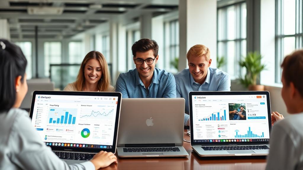 Equipe de marketing digital trabalhando em estratégias para eventos