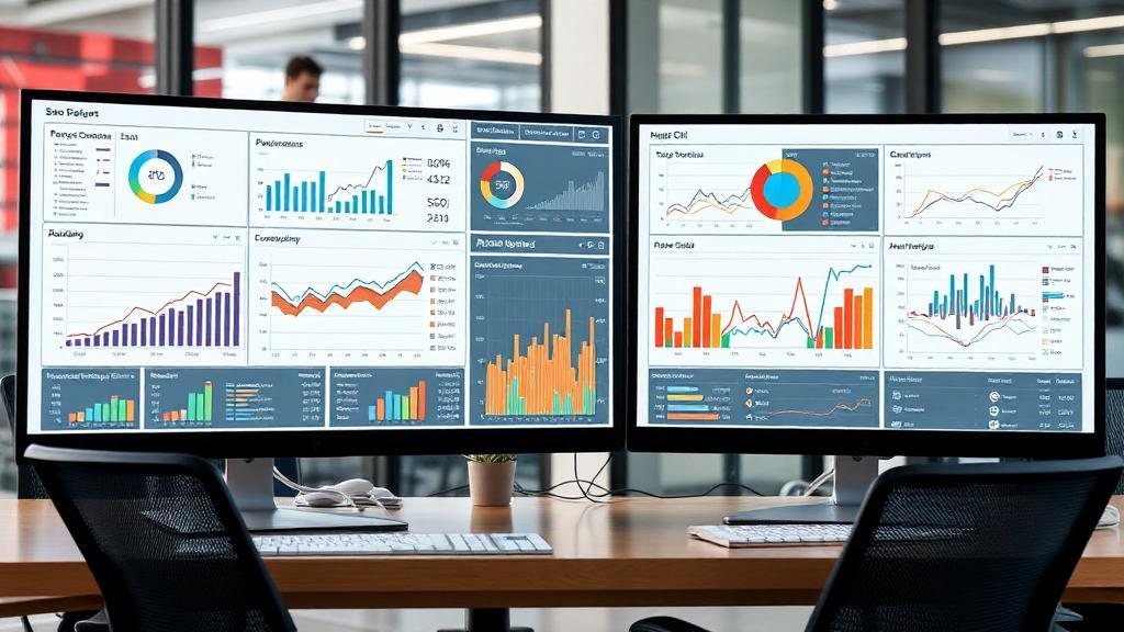 Dashboard de análise SEO com métricas e gráficos de performance